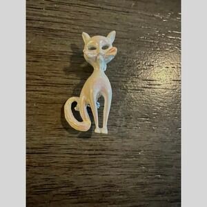 Vintage White Iridescent Metallic Sitting Cat Pin